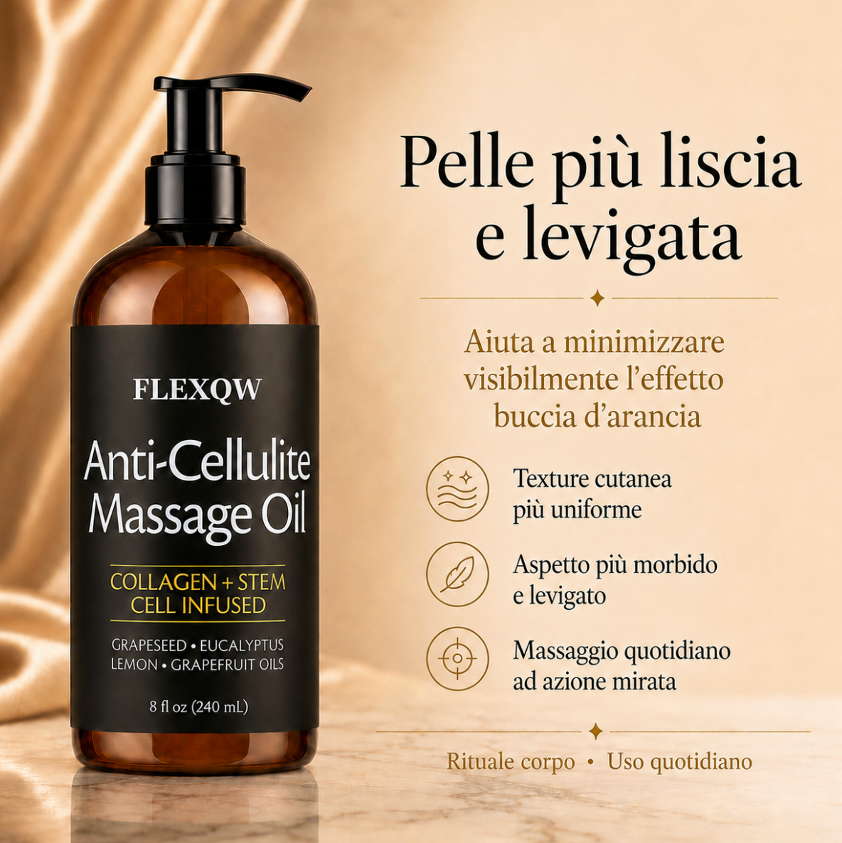FLEXQW Olio Massaggio Anti-Cellulite – Formula Premium Drenante e Tonificante