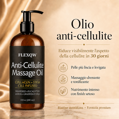 FLEXQW Olio Massaggio Anti-Cellulite – Formula Premium Drenante e Tonificante