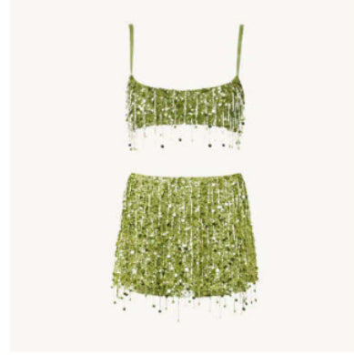 Mini Gonna con Paillettes e Frange